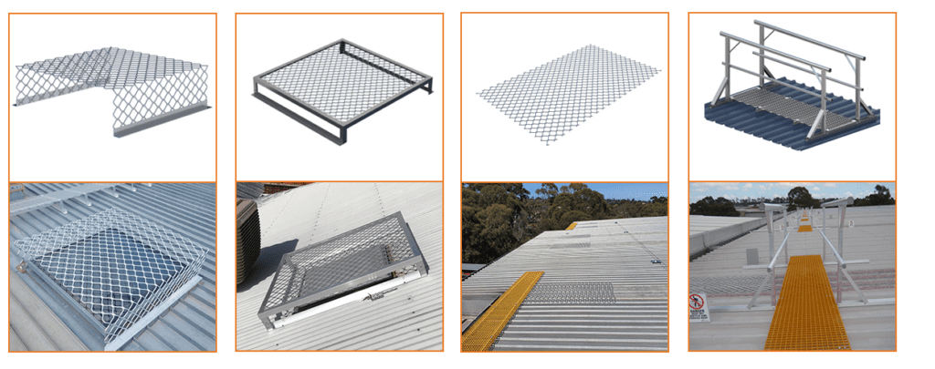 For example of passive skylight fall protection systems to prevent workers from stepping on or falling through vulnerable areas on rooftops